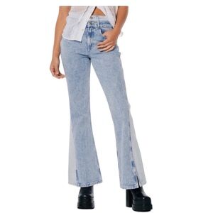 Social Tourist Y2K Denim Flare Ultra High Rise Split Hem Two Tone Jeans Size 30